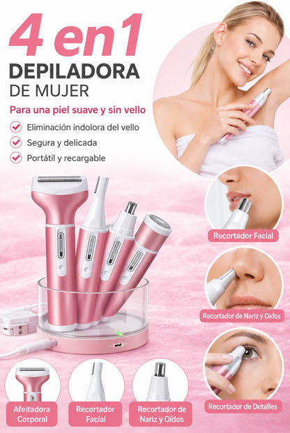 Depiladora Eléctrica Recargable 4 en 1 para Rostro, Cuerpo, Nariz y Cejas – Briola Pro